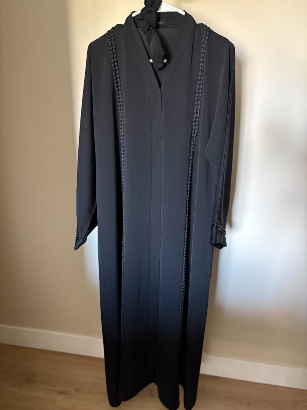 AbayaButh Classic Black Open Abaya with Plaited Piping